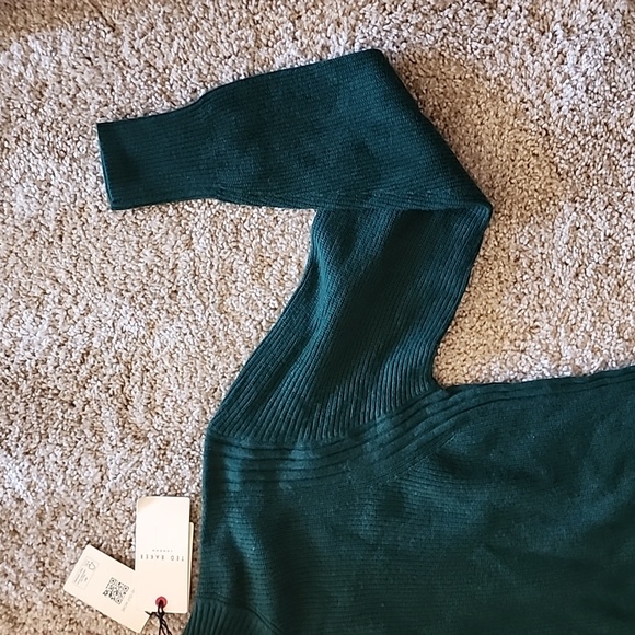 TED BAKER NWT CASHMERE BLEND FOREST GREEN CREW NECK SIDE SPLIT SWEATER - Picture 4 of 8